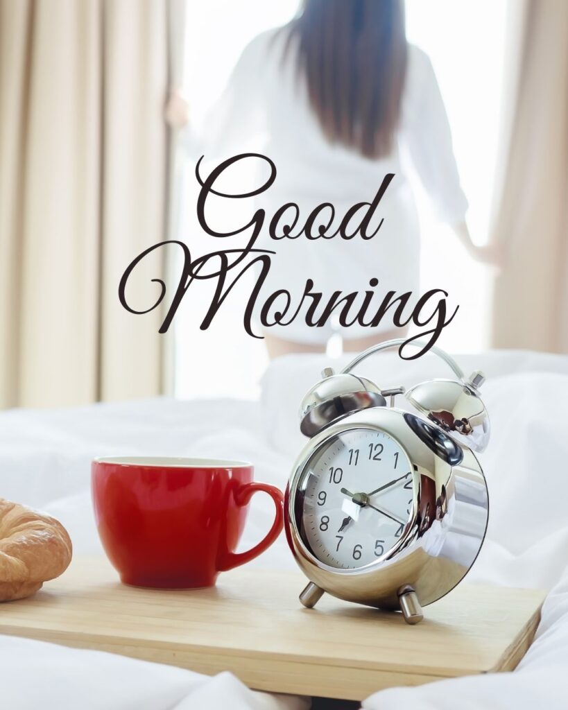 good morning images with table watch clock