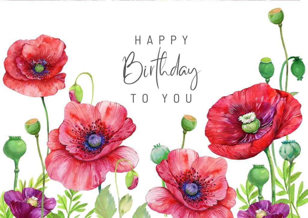 Happy birthday images with beautiful flowers, red, pink, brown color flowers, quotes, birthday text written above the flowers, vector design, free to download on digixels. 