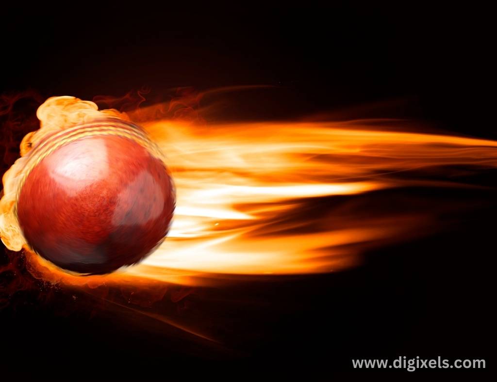 Cricket images, Cricket ball, red ball with fire flying.