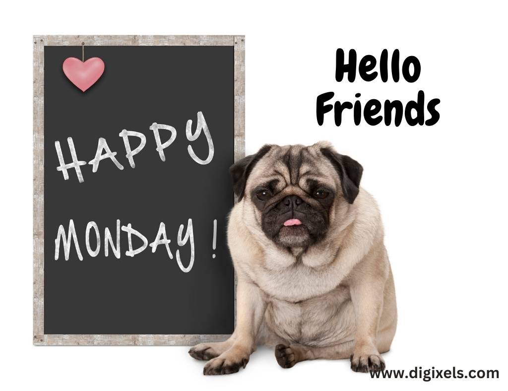 Happy Monday images with text, dog, heart icon