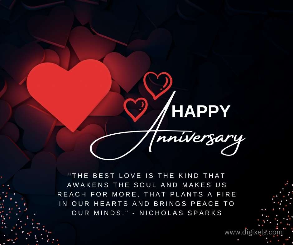 Happy anniversary images with red hot love icon, heart, text, quotes, dark red background, vector design, free download on Digixels.