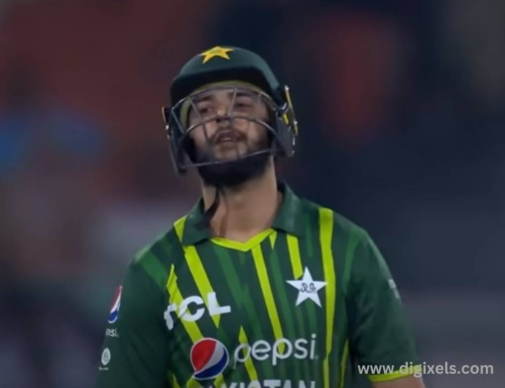 Cricket images of Pakistan batsman, with helmet, stars on the uniform