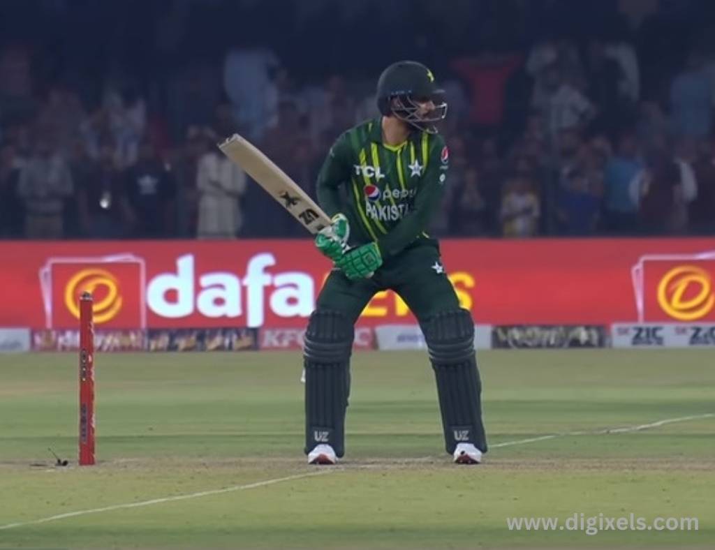 Cricket images of a Pakistan batsman holding bat triggering to hit ball