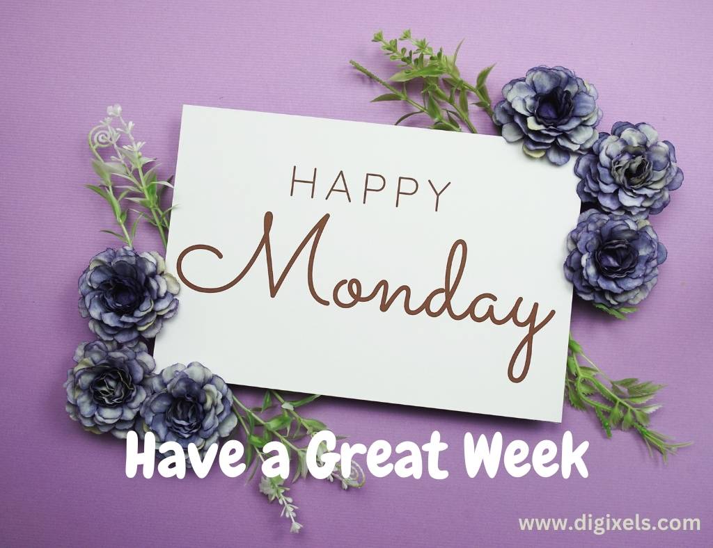Happy Monday Images with quotes, text, card board, flowers, leaves