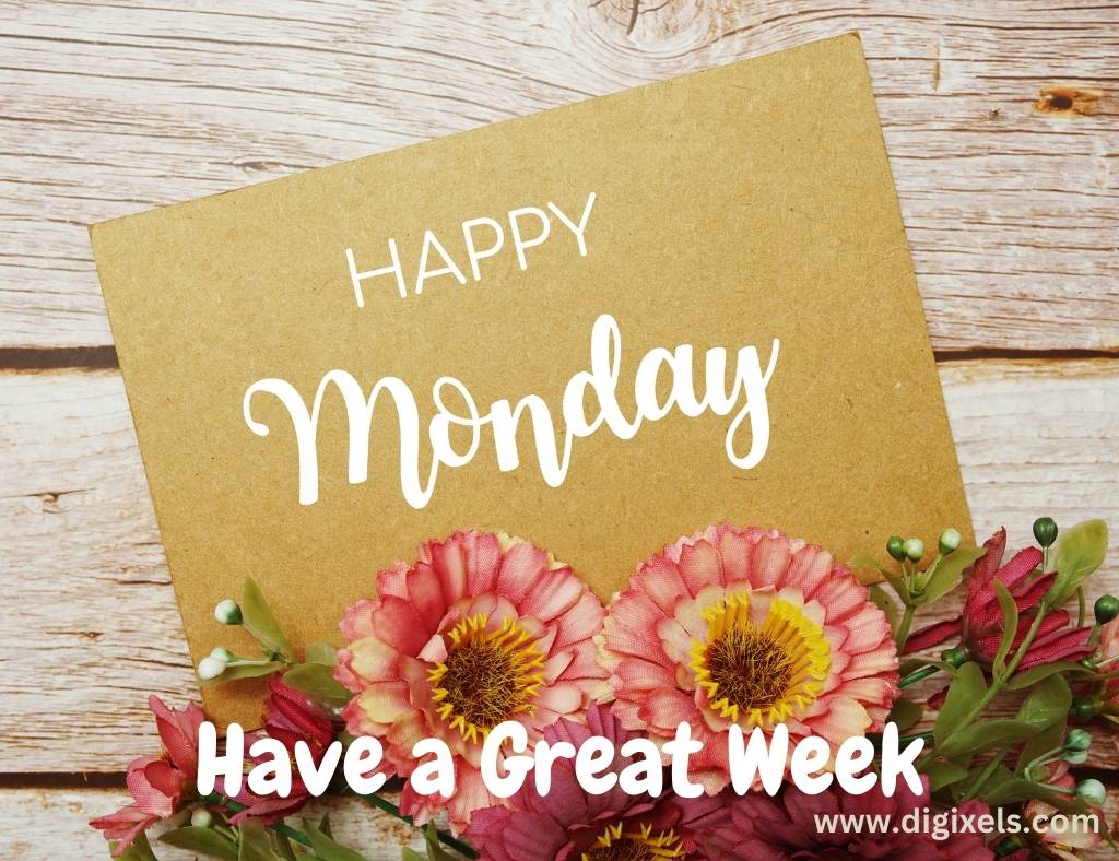 Happy Monday Images with quotes, text, card board, flowers