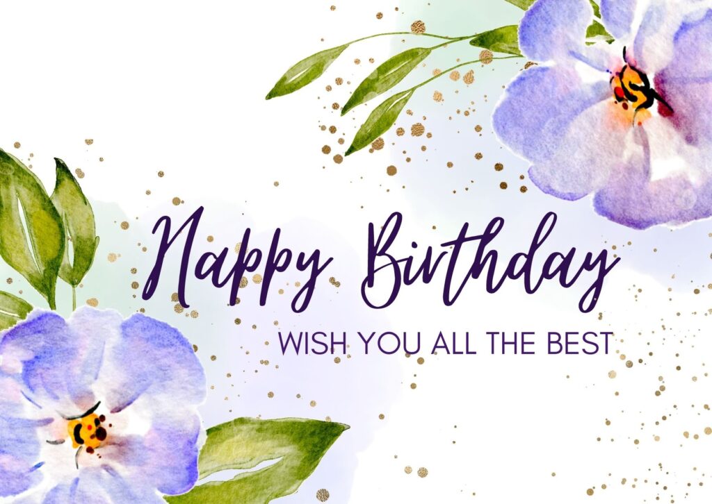 Happy birthday images with flowers, vector design, best wishes, happy birthday text on the center, flowers and leave, free download on Digixels.com
