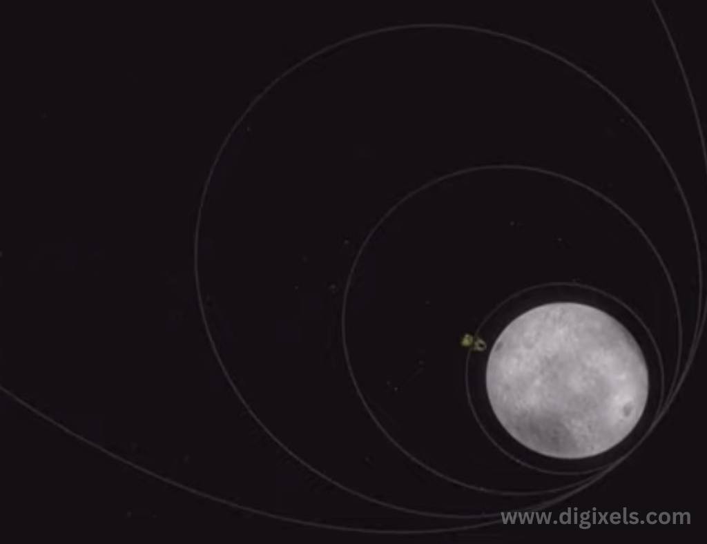 Most recent footage of Chandrayaan 3 images, this is a picture clip of chandrayaan 3 orbit the Moon.