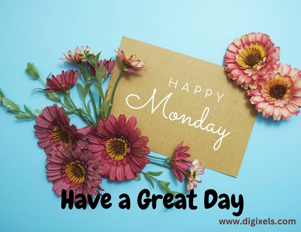 Happy Monday Images with quotes, text, card board, flowers