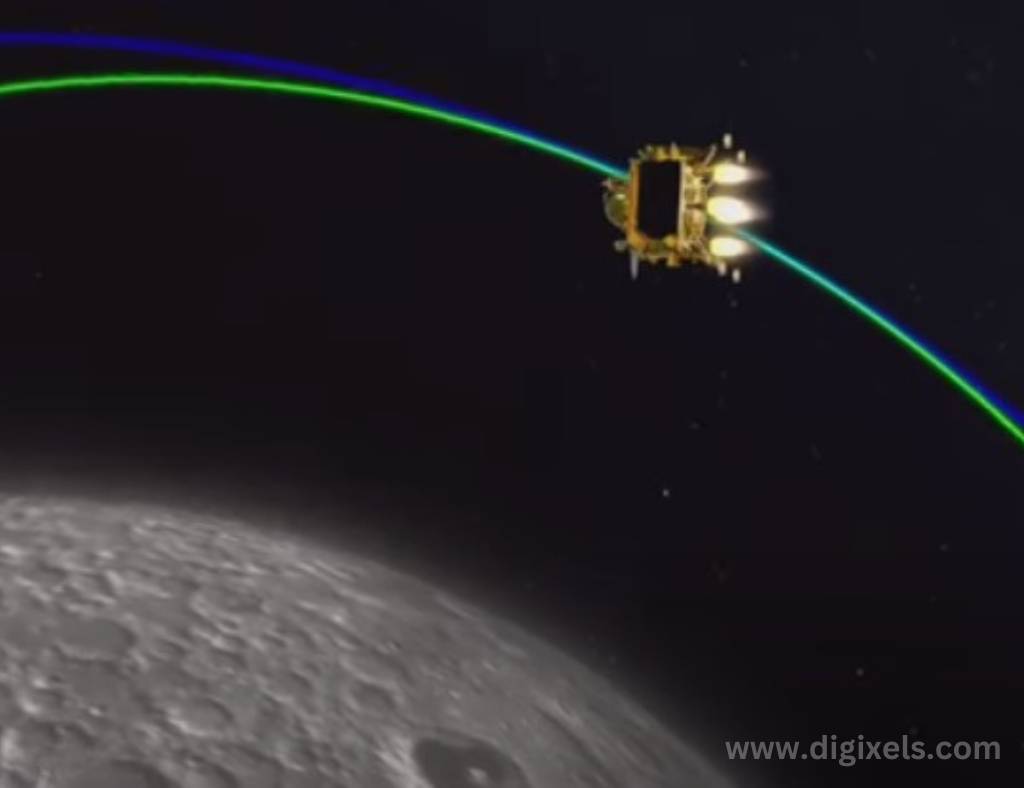Latest footage of chandrayaan 3 rocket reaching moon and taking orbit to Moon.
