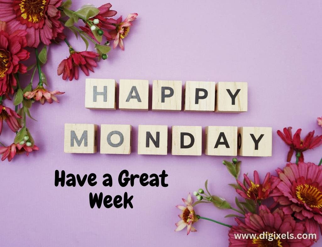 Happy Monday Images with quotes, text, box, flowers
