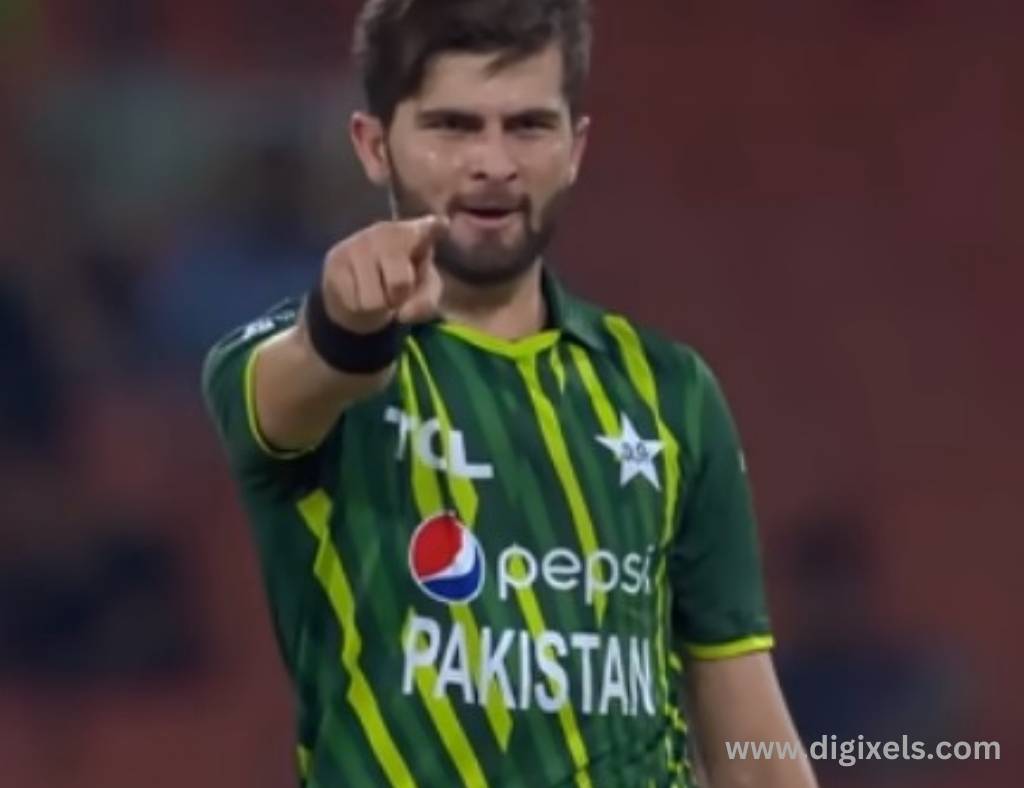 Cricket images of Pakistan bowler, pointing finger