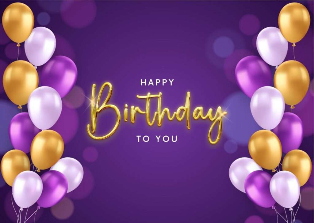 Happy birthday images with balloons on both side, blue color background, vector design, free download on Digixels. 