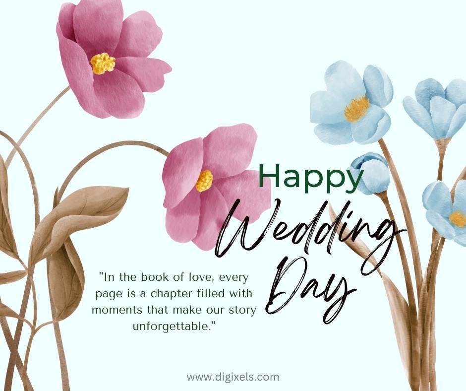 Happy wedding day images with flowers, stamp, text, icon, flower plant, quotes, free download.