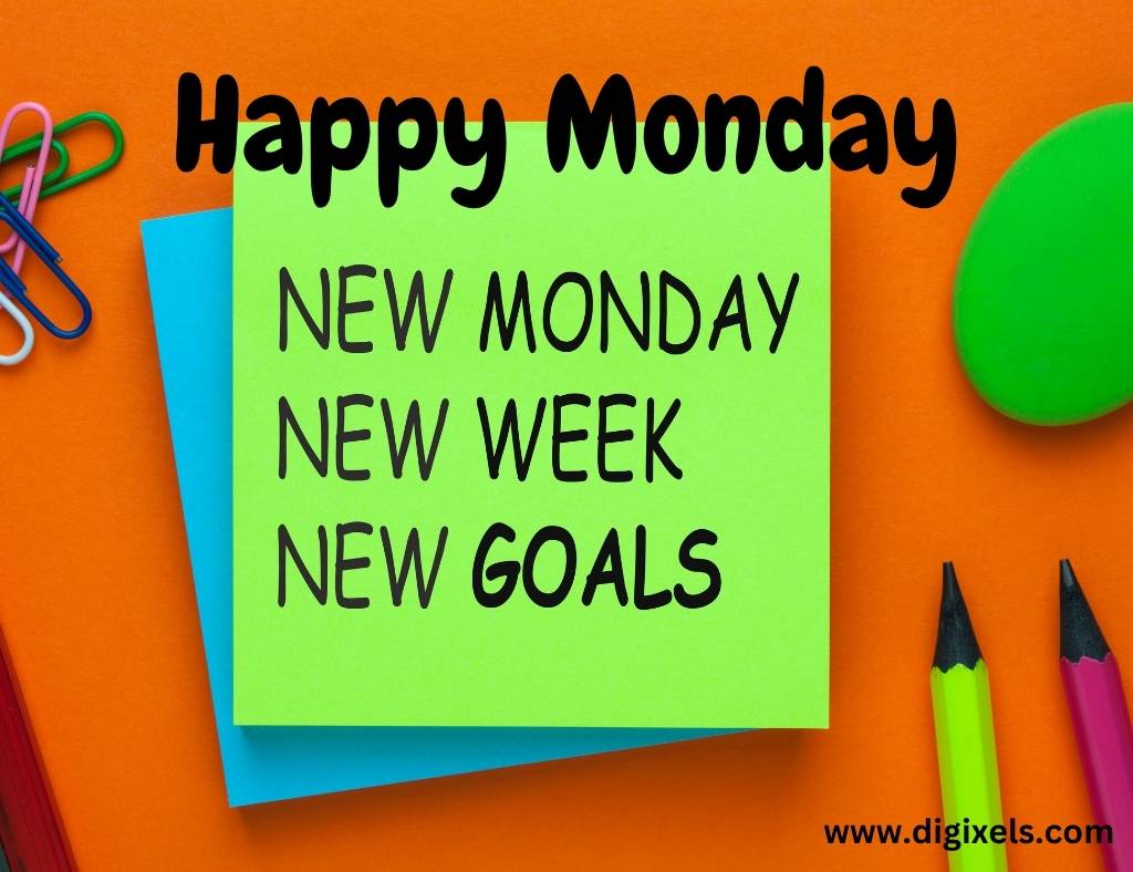 Happy Monday images with text, note, pen