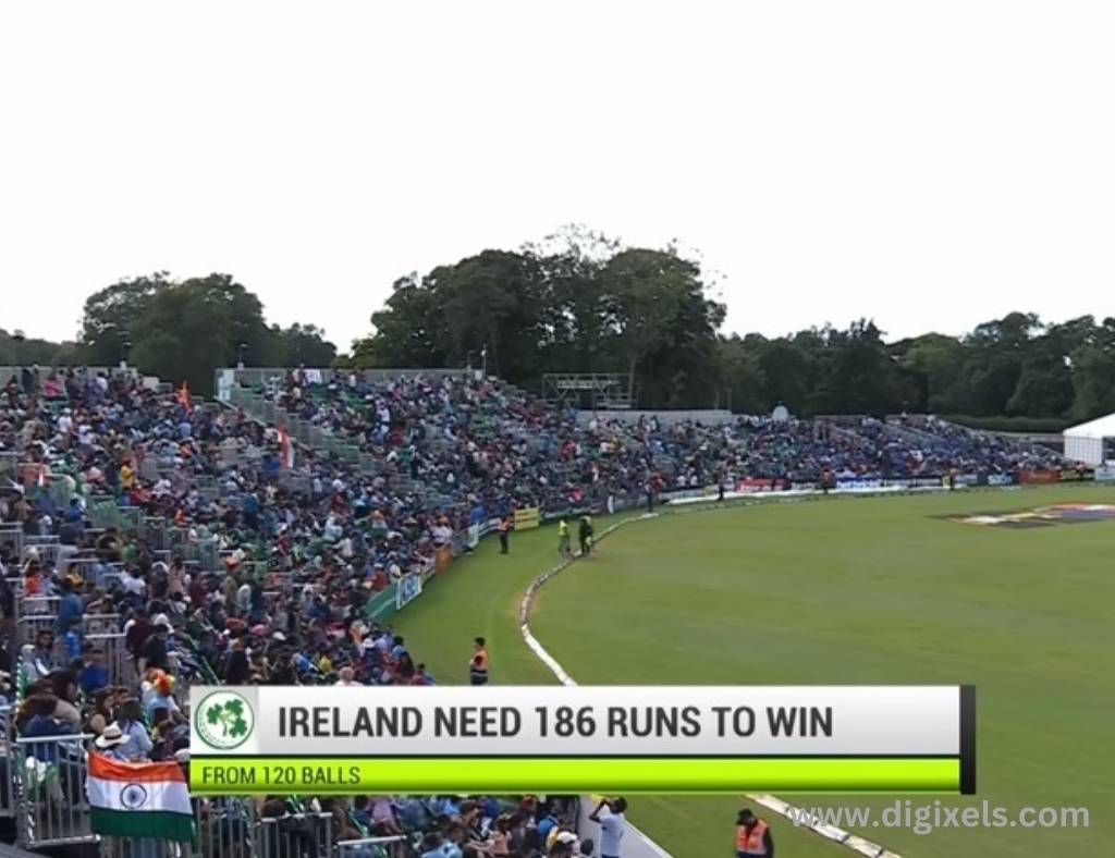 Cricket images of Ireland vs. India, stadium, crowd sitting in the gallery,