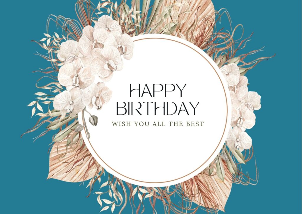 Happy birthday image with vector design, flowers, sky blue background, happy birthday text, free download on Digixels.