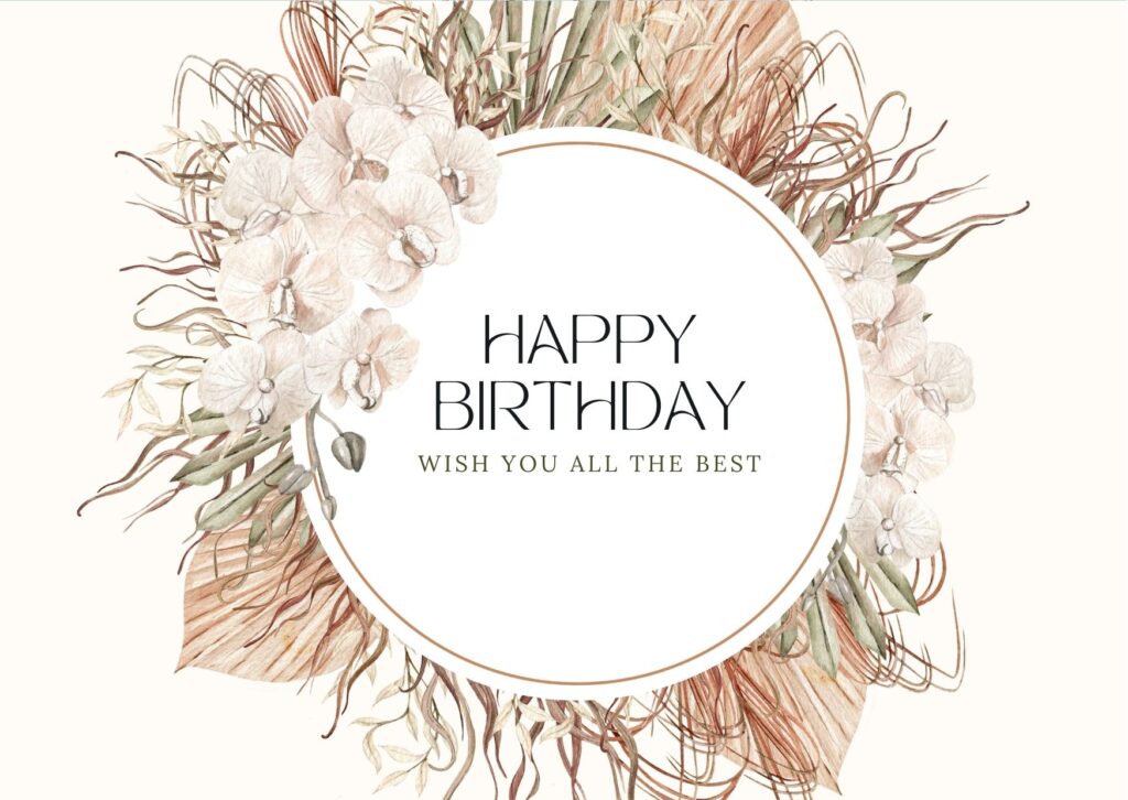 Happy birthday images with flowers on one side, vector design, round frame, text, icon, free download on digixels.