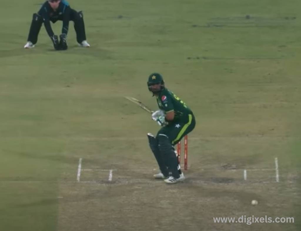Cricket images of Pakistan batsman on hitting the ball.