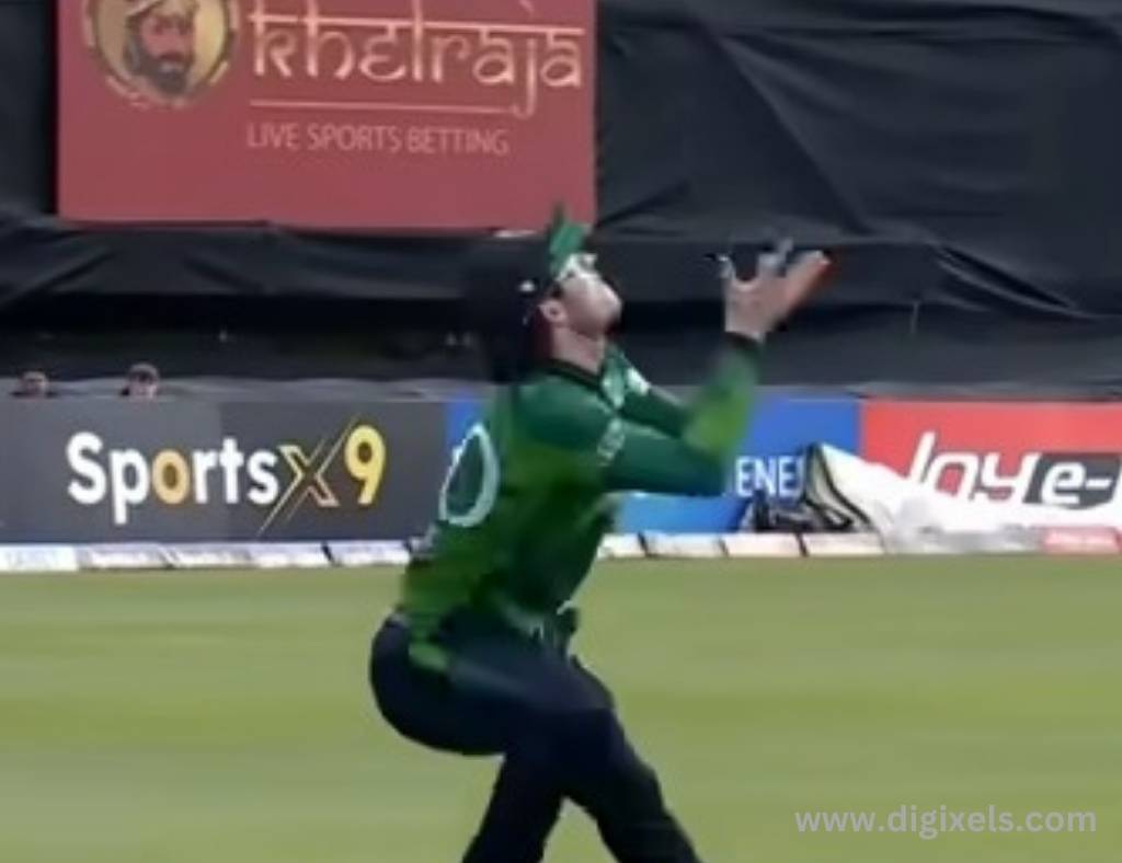 Cricket images of Ireland player catching ball