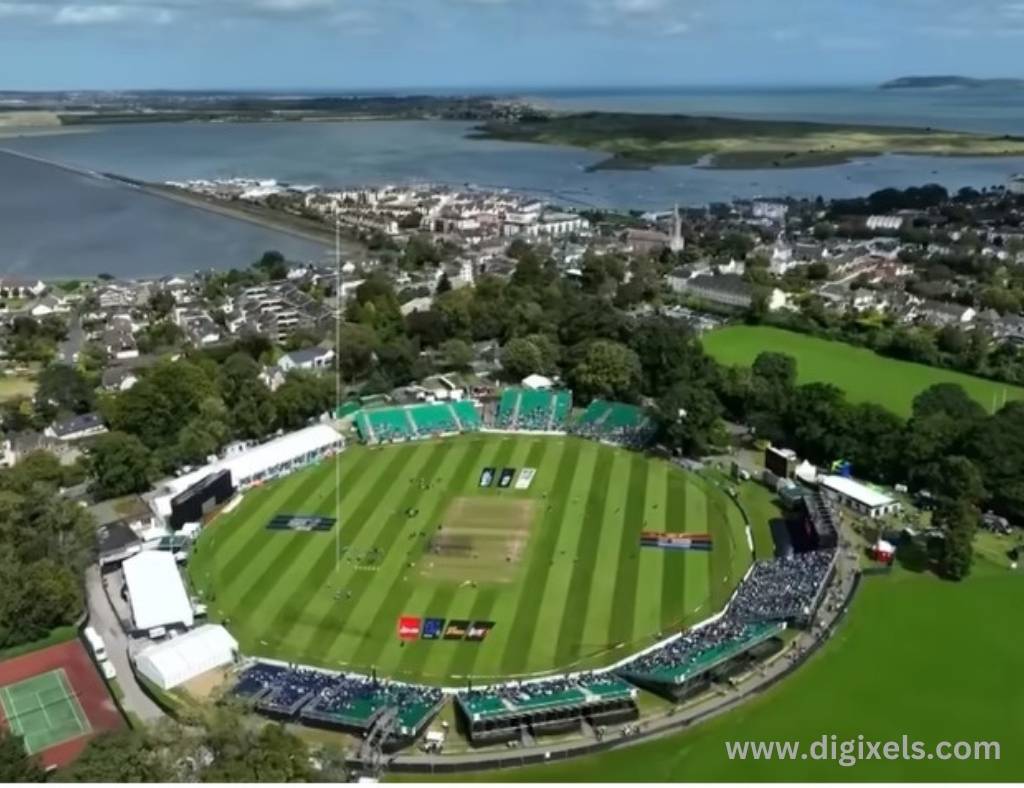 Cricket images of cricket ground, field ground, beautiful, greenery looks, in Ireland.