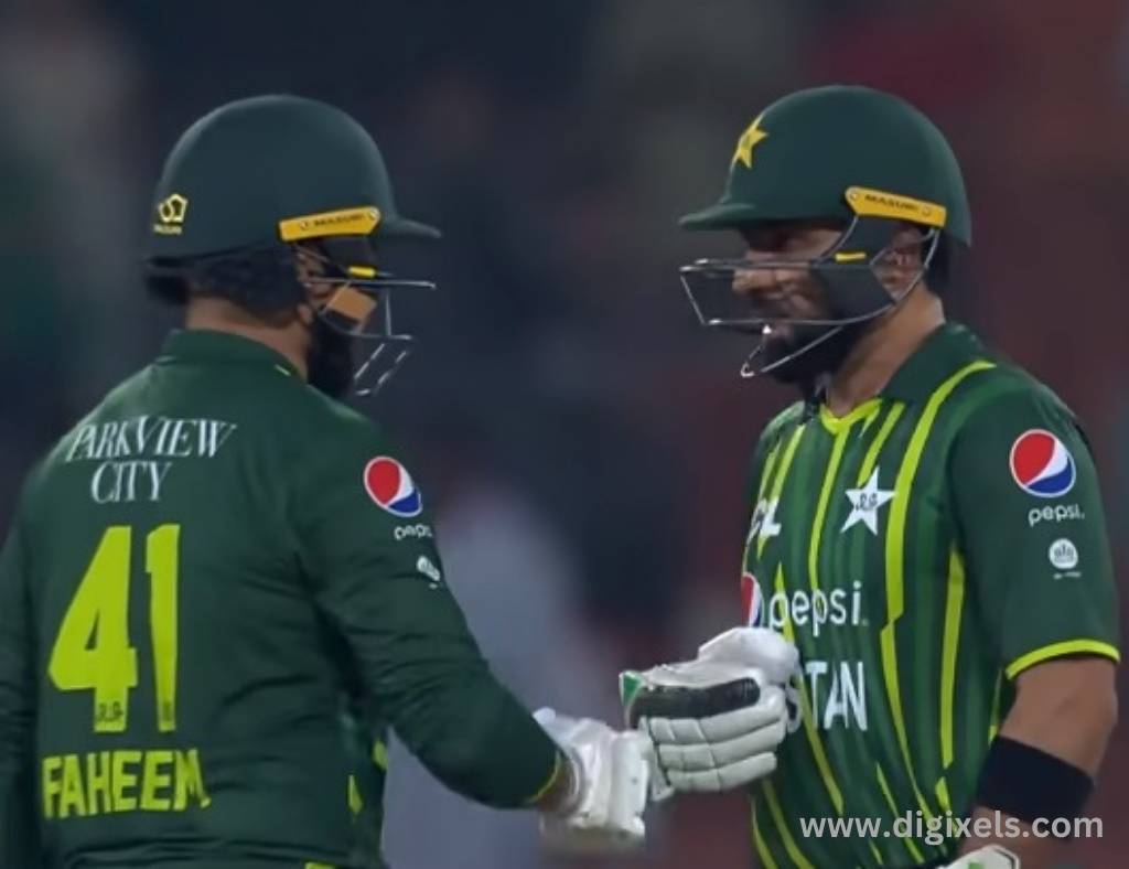Cricket images of Pakistan two batsman encourages each other