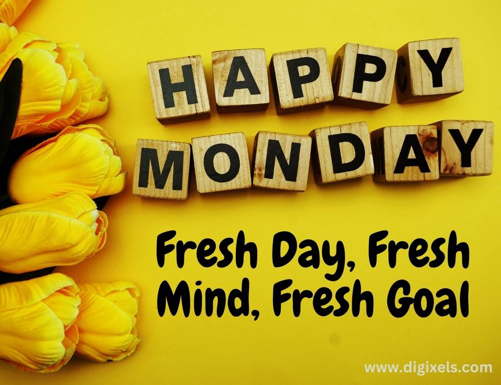 Happy Monday images with text, flowers, yellow color background