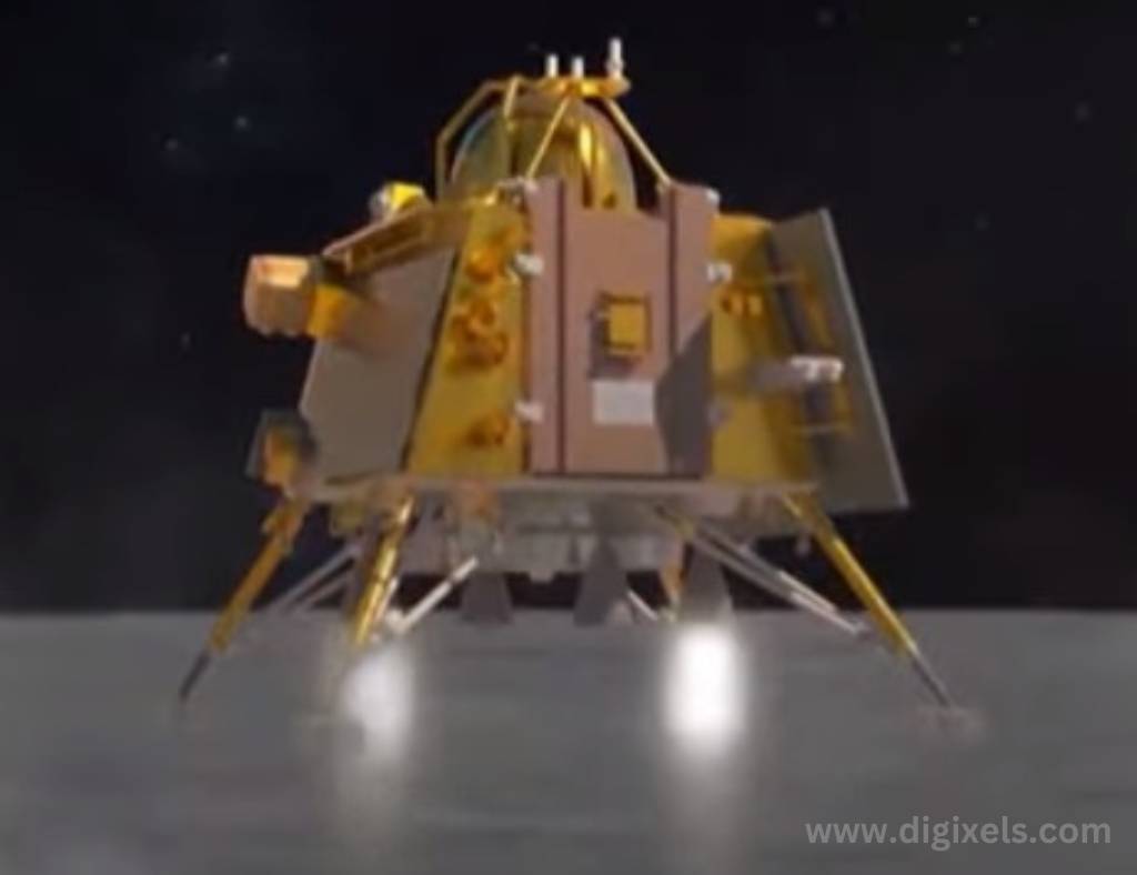 Chandrayaan 3 images, a footage of chandrayaan 3 space craft, rocket landing on the Moon.