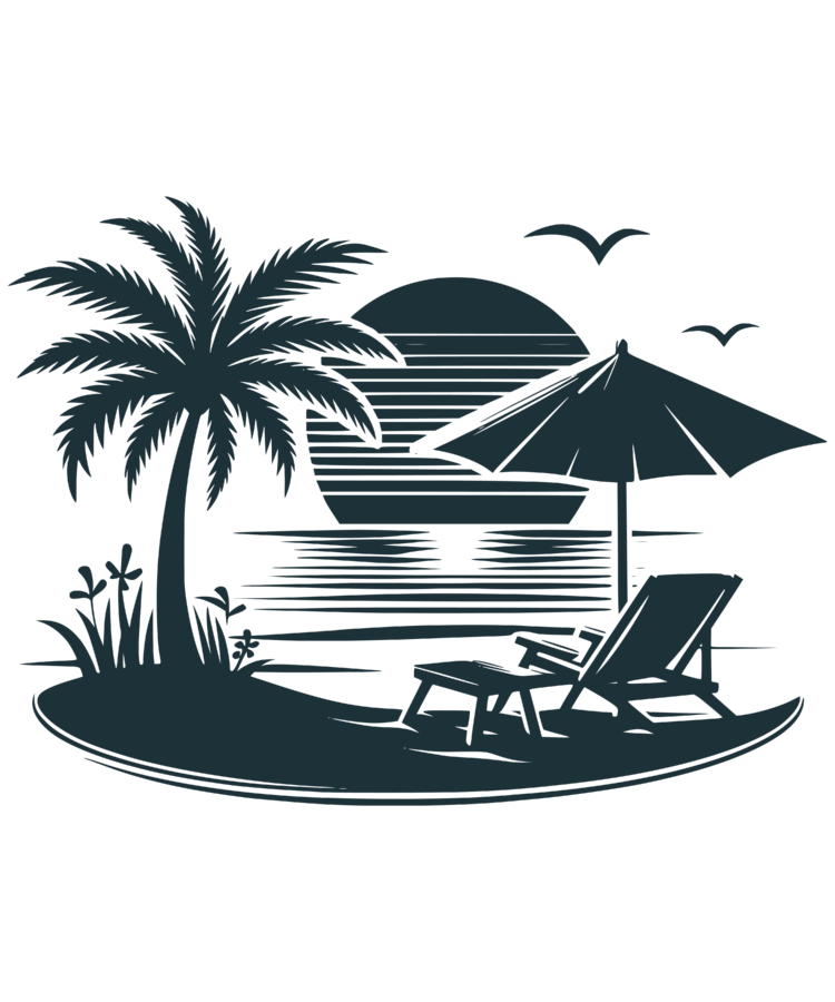 Beach Scene Palm Tree Graphic T-shirt Design