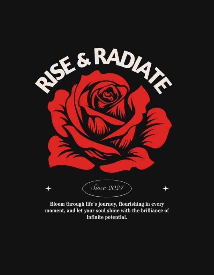 Rise and Radiate Red Rose Graphic Design