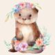 Beautiful Animal Watercolor PNG with Flowers