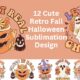 12 Cute Retro Fall Halloween Sublimation Design