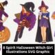 8 Spirit Halloween Witch Girl Illustrations SVG Graphic